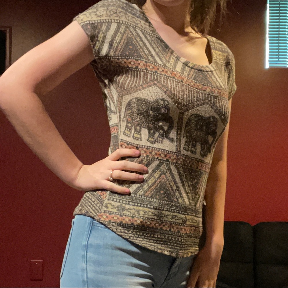 Green/Brown Elephant Pattern Top